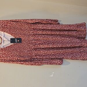 fab'rik Red and White Floral Long Sleeve Dress